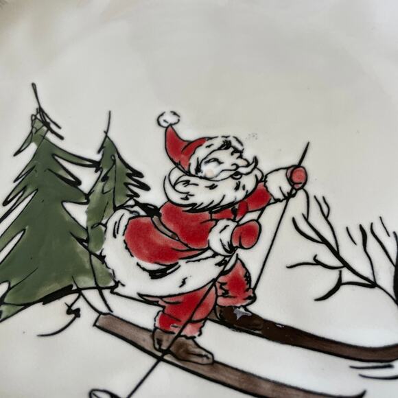 ELI + ANA Whimsy SKIING SANTA Dinner Plate Set of 4 Ceramic Christmas Holiday - Picture 7 of 16